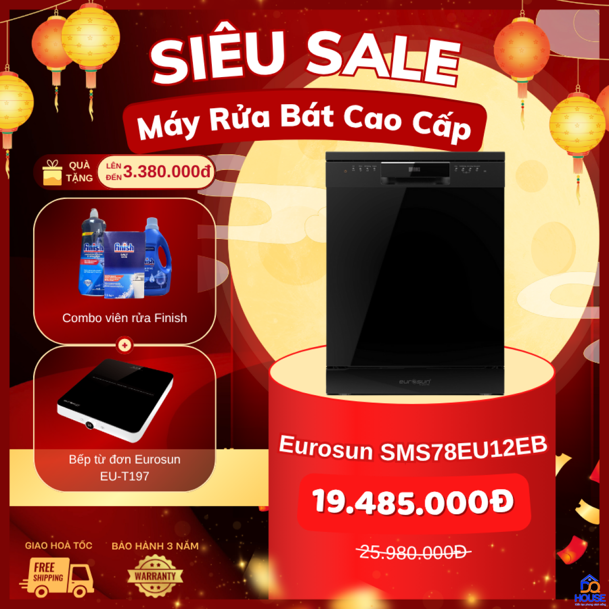 Máy rửa bát 14 bộ Eurosun SMS78EU12EB 