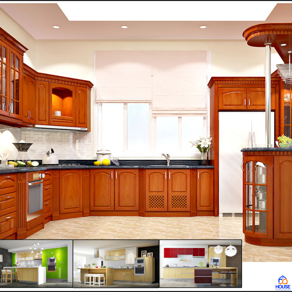 Tủ bếp gỗ gõ đỏ hiện đại 7