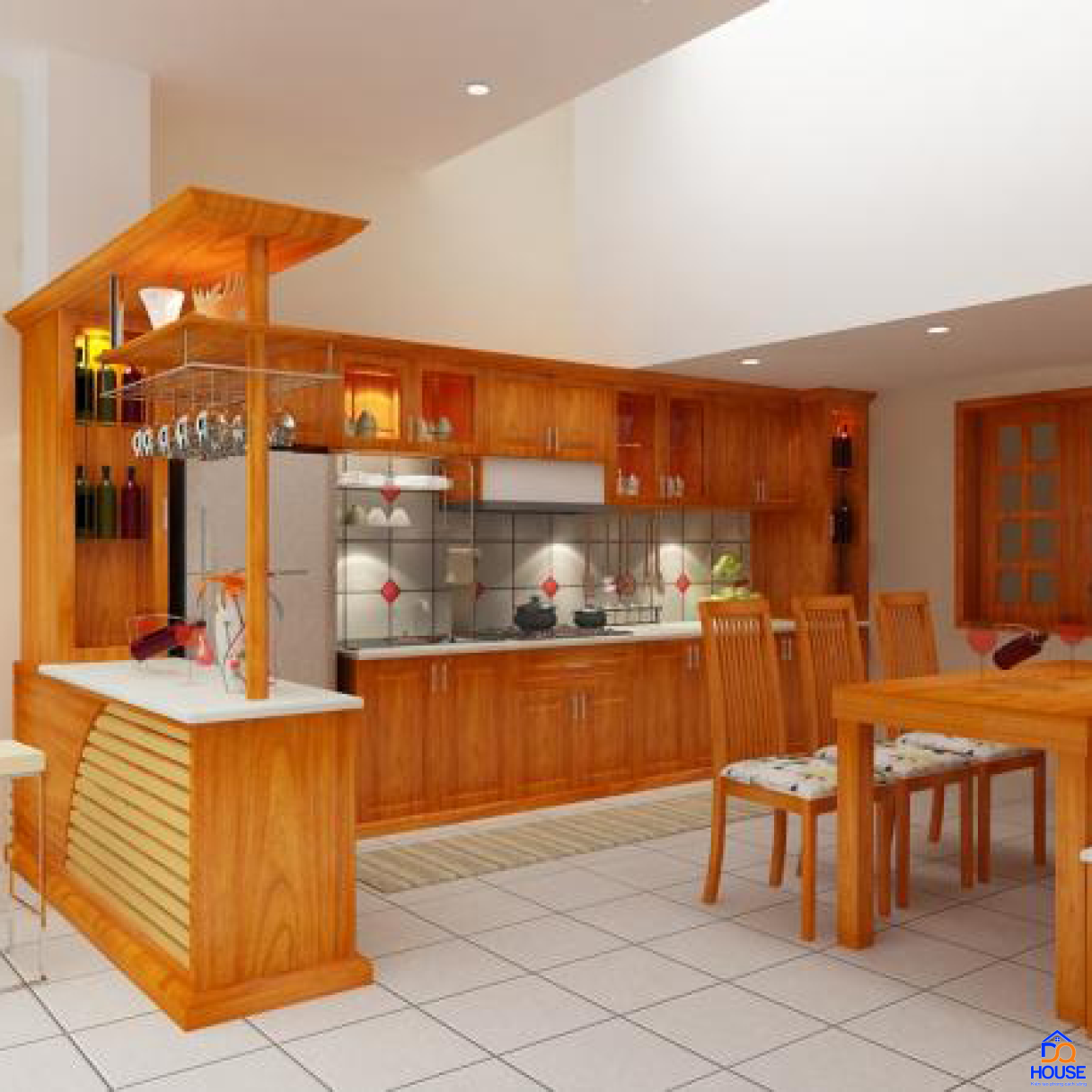Tủ bếp gỗ gõ đỏ hiện đại 3