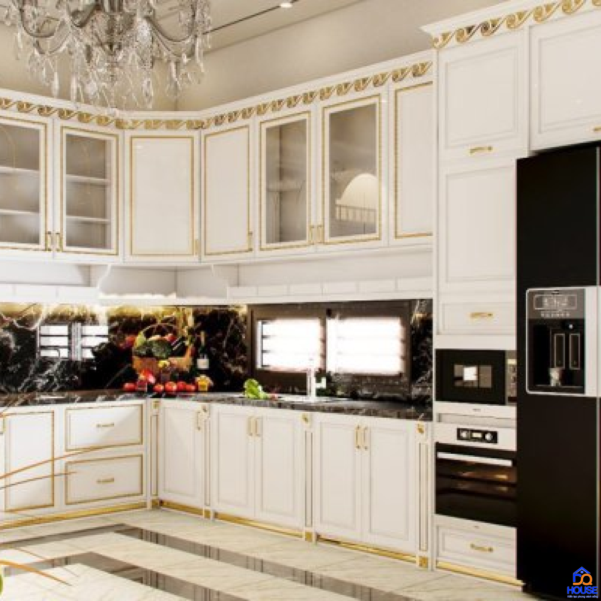 Tủ bếp bán cổ điển mẫu mới 45