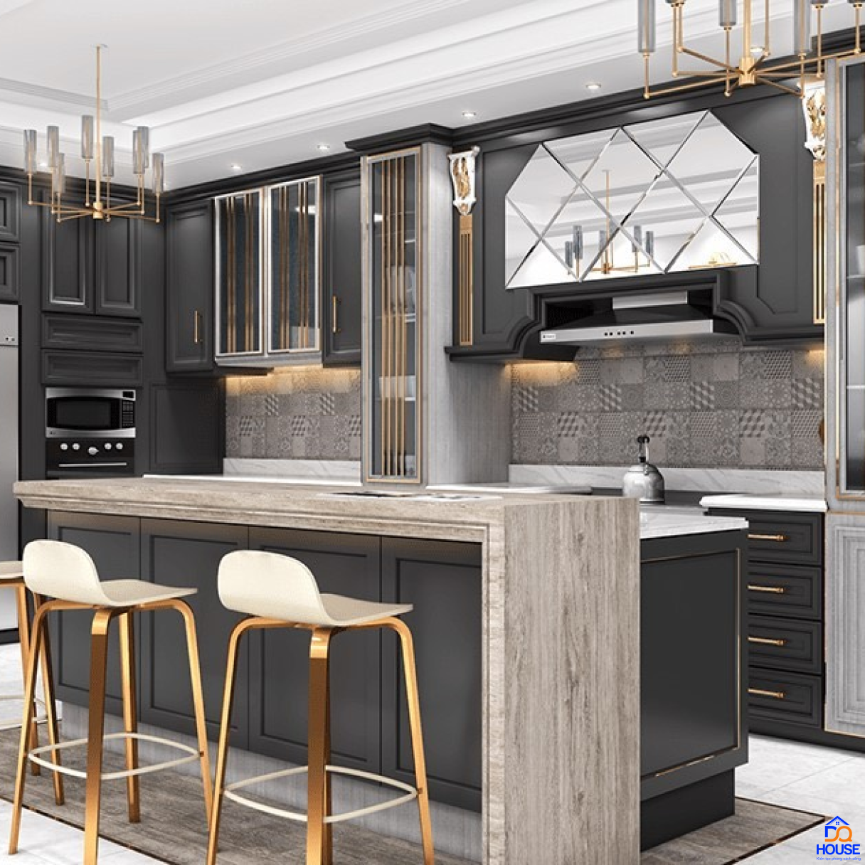 Tủ bếp bán cổ điển mẫu mới 25
