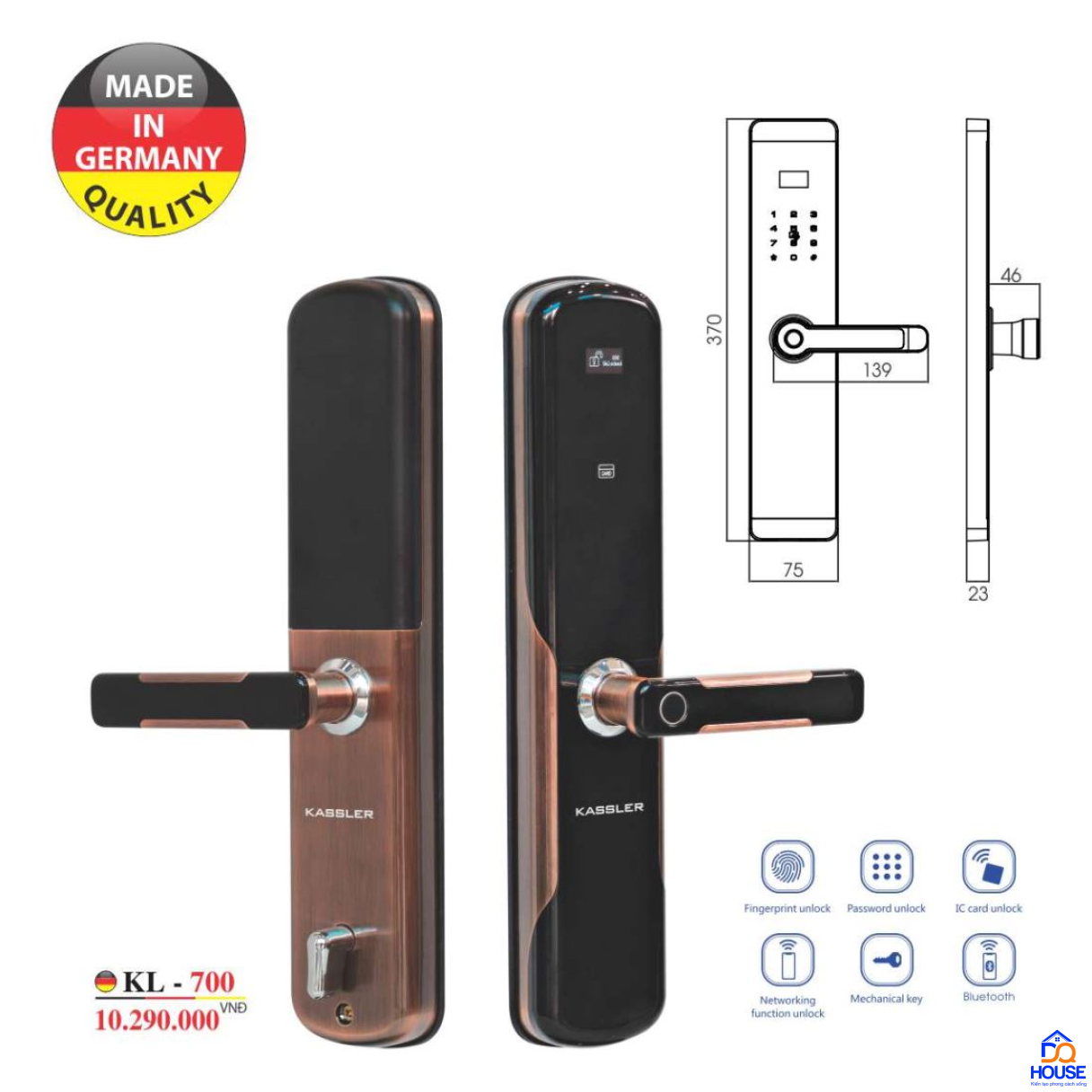 Khóa vân tay Kassler KL-700- Quản lý và mở khoá App Wifi. 