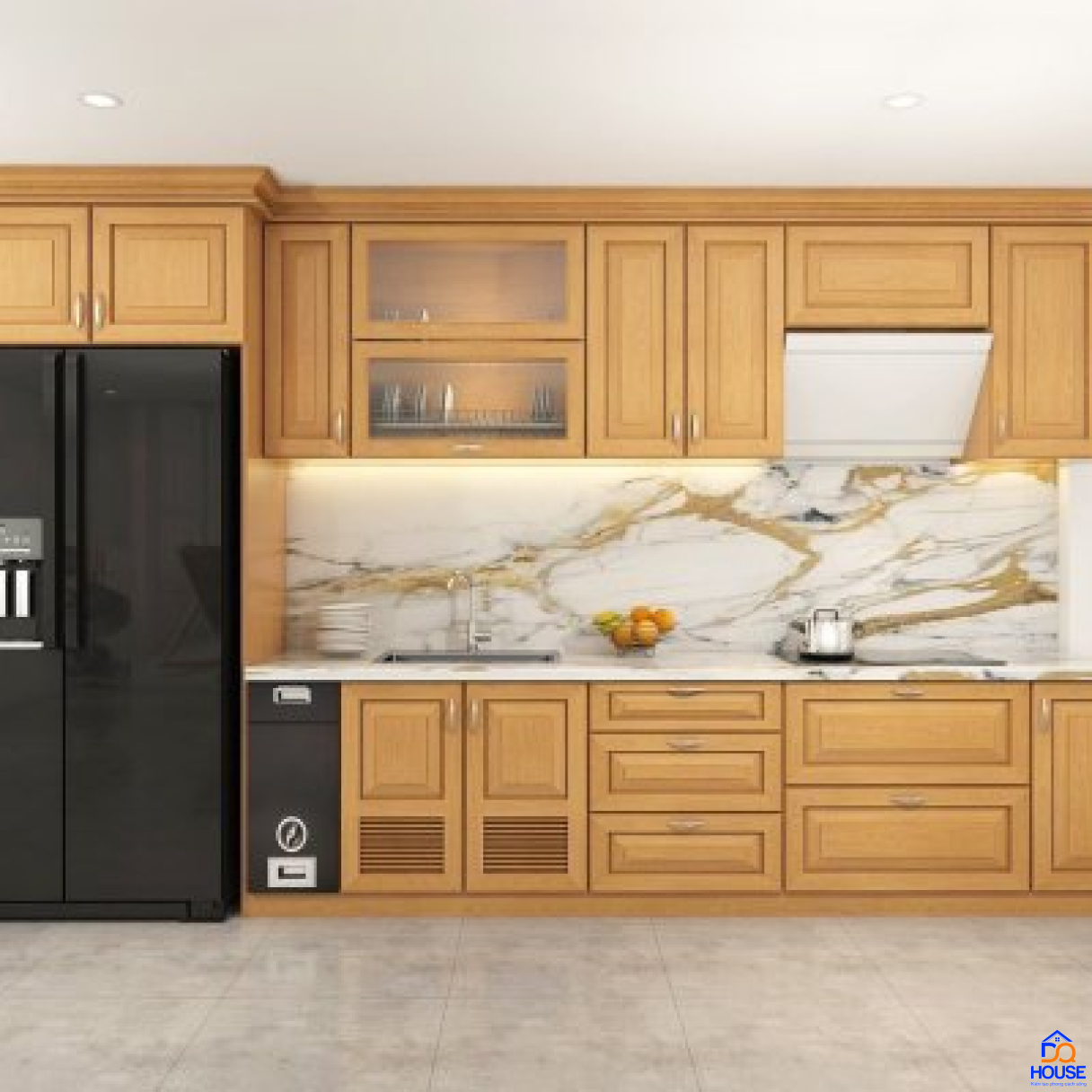Tủ bếp gỗ sồi Nga mẫu mới 25