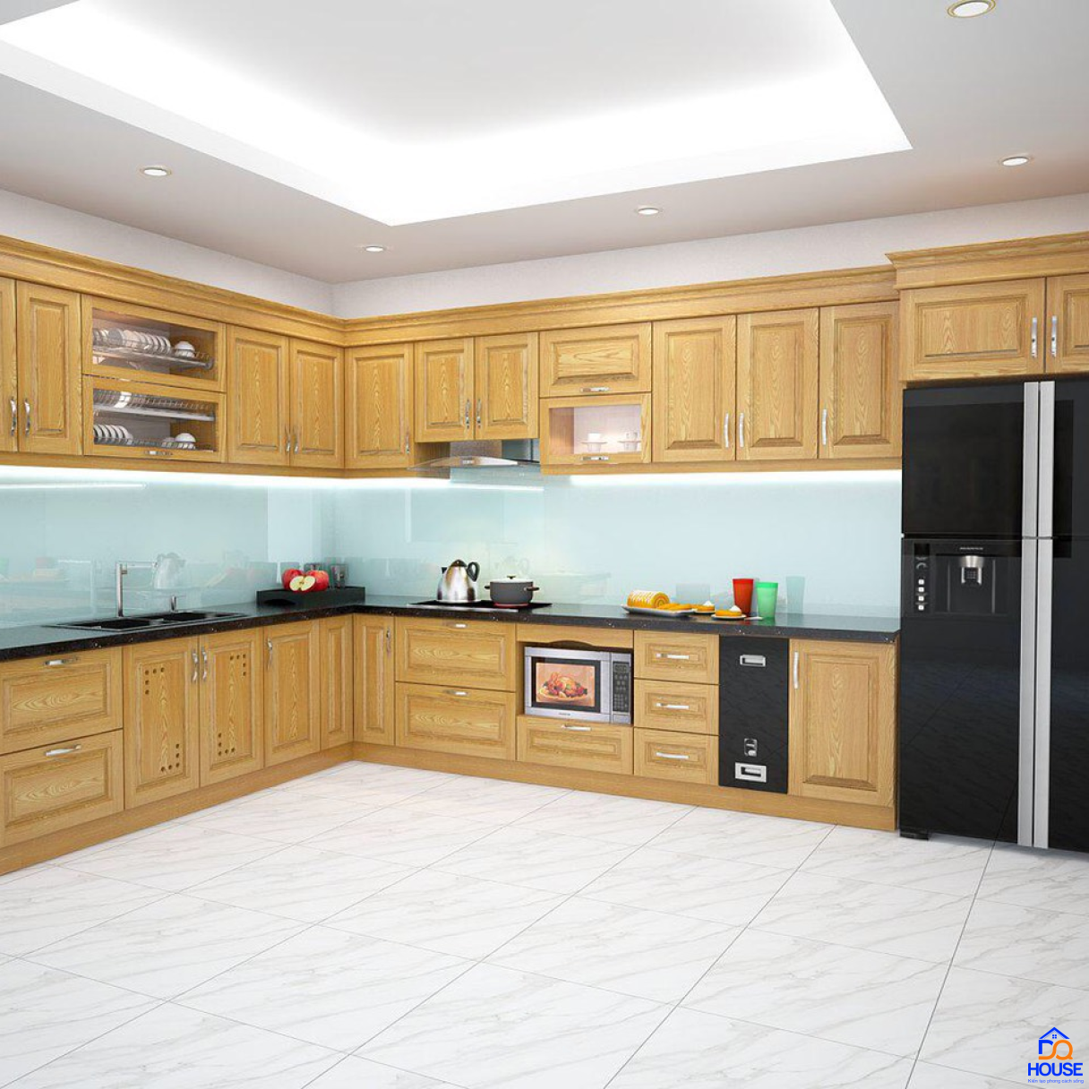 Tủ bếp gỗ sồi Nga mẫu mới 9