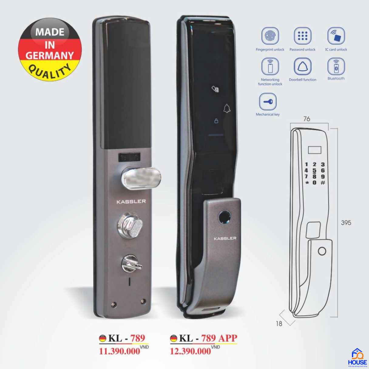 Khóa vân tay Kassler KL-789 - Hợp kim cao cấp 