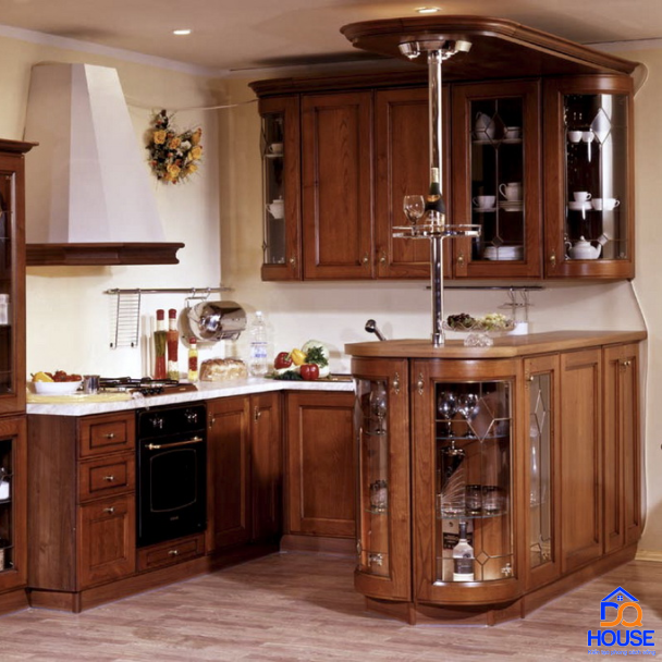 Tủ bếp gỗ gõ đỏ hiện đại 1