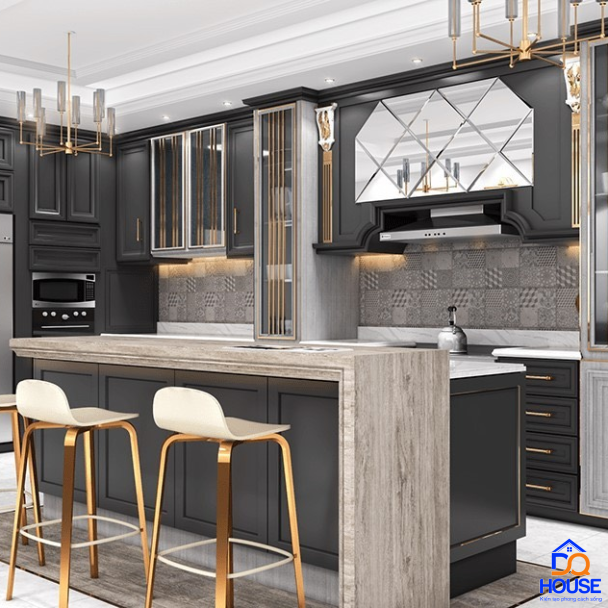 Tủ bếp bán cổ điển mẫu mới 25
