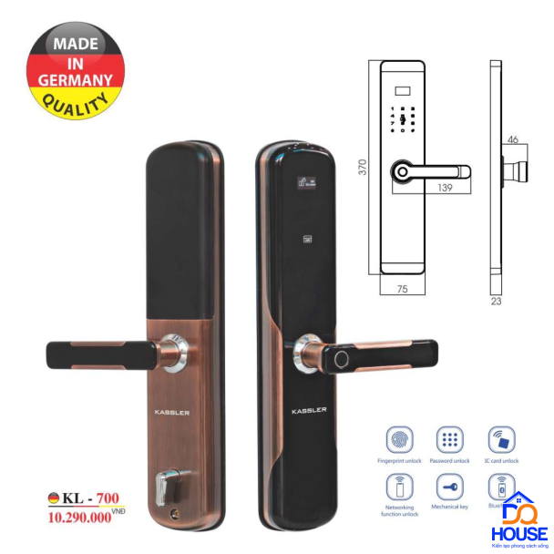 Khóa vân tay Kassler KL-700- Quản lý và mở khoá App Wifi. 