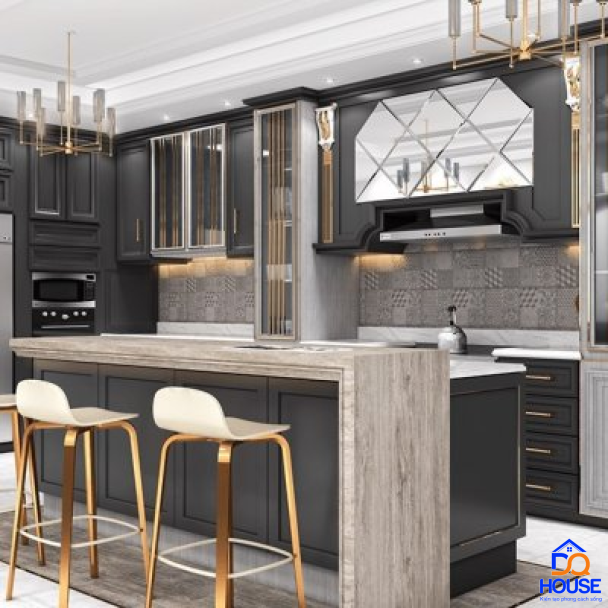 Tủ bếp bán cổ điển mẫu mới 75