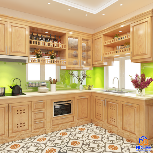 Tủ bếp gỗ sồi Nga tân cổ điển 26
