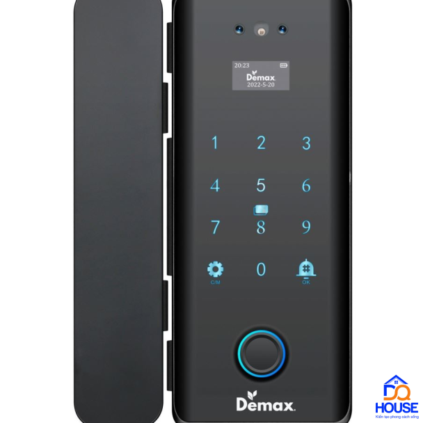 Khóa cửa kính vân tay Demax SL900G Black Remote, App Wifi, Face ID 