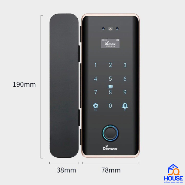 Khóa cửa kính mở lùa vân tay Demax SL900 G App Wifi, face ID 
